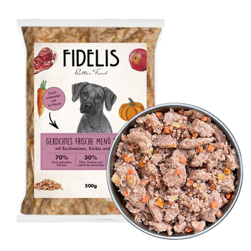 (500g gefroren) gekochtes Frische-Menü Schwein mit Buchweizen, Kürbis und Fenchel